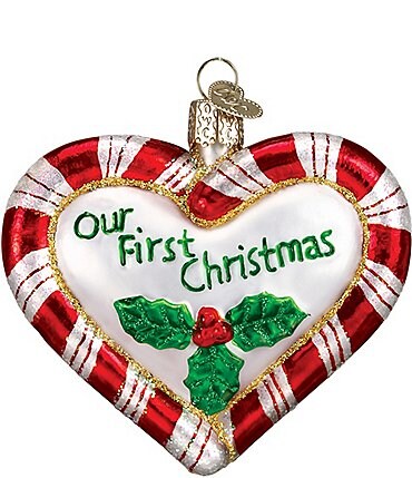 Image of Old World Christmas Our First Christmas Peppermint Heart Glass Ornament