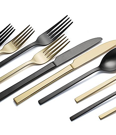 Image of Oneida Allay Gold & Black Mixed 40-Piece Stainless Steel Flatware Set
