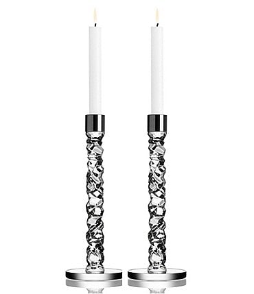 Image of Orrefors Carat Stainless Steel Candlestick, Pair
