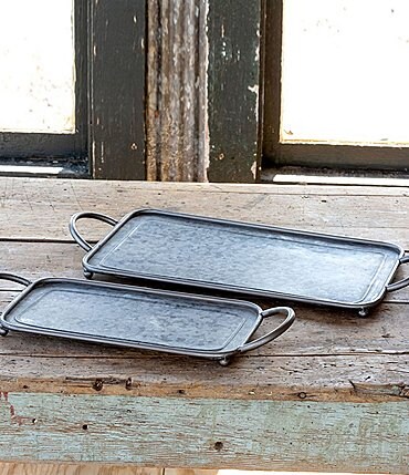 Image of Park Hill Cafe Collection Galvanized Metal Rectangle Serving Tray, Set of 2