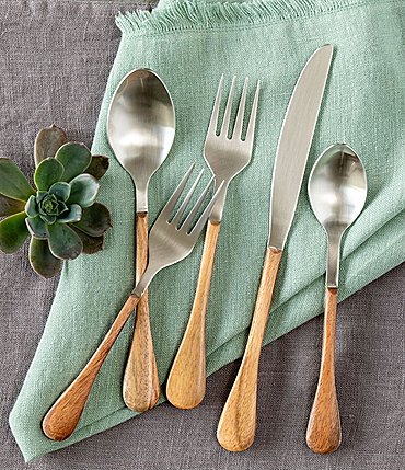 Image of Park Hill Coastal Cottage Collection Wood Handled  Stainless Flatware, Boxed Set of 5