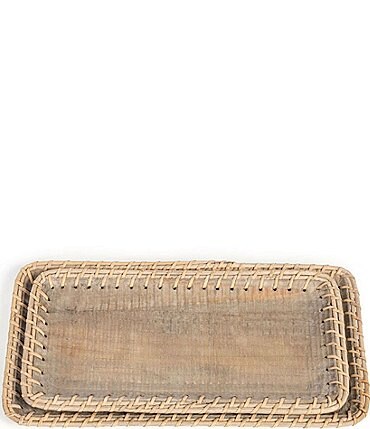 Image of Park Hill Rattan Laced Wooden Trays, Set of 2