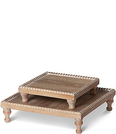 Image of Park Hill Wood Beaded Square Serving Tray, Set of 2