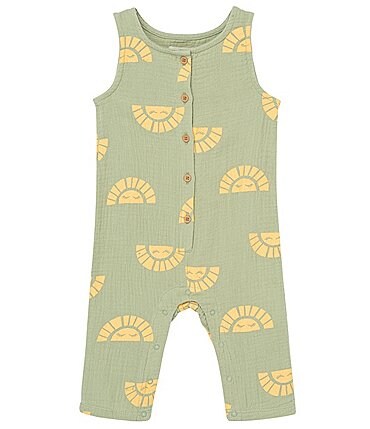 Image of Peek Baby 6-24 Months Sunshine Print Gauze Henley Sleeveless Coverall