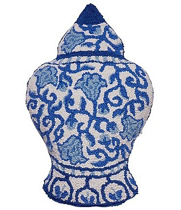 Image of Peking Handicraft Chinoiserie Vase Shaped Printed Hook Wool Pillow