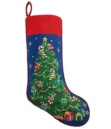 Image of Peking Handicraft Christmas Tree And Presents Embroidered Needlepoint Holiday Stocking