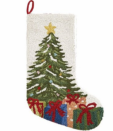 Image of Peking Handicraft Christmas Tree and Presents Hooked Wool Stocking