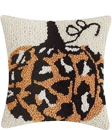 Image of Peking Handicraft Halloween Leopard Pumpkin Hooked Wool Pillow