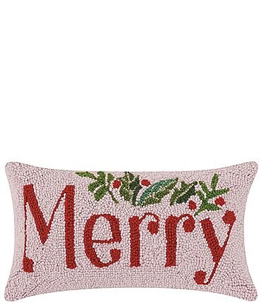 Image of Peking Handicraft Holiday Collection Merry Hooked Wool Decorative Pillow