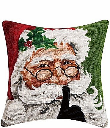 Image of Peking Handicraft Holiday Collection Santa Hook Wool Decorative Square Pillow