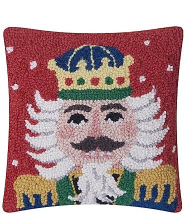 Image of Peking Handicraft Holiday Nutcracker Wool Hook Square Pillow