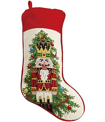Image of Peking Handicraft Nutcracker Christmas Tree Needlepoint Holiday Stocking