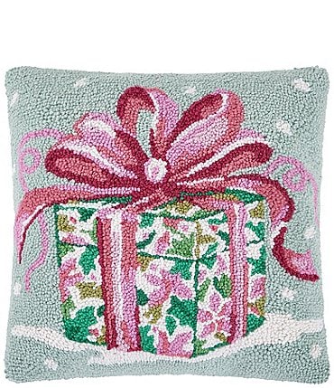 Image of Peking Handicraft Pink Present Wool Hook Pillow