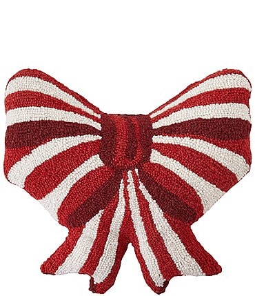 Image of Peking Handicraft Red & White Bow Wool Hook Pillow