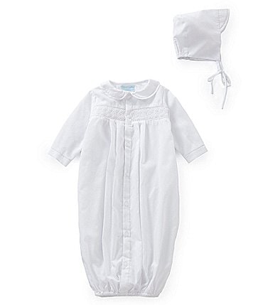 Image of Petit Ami Baby Newborn Smocked Gown & Hat Set