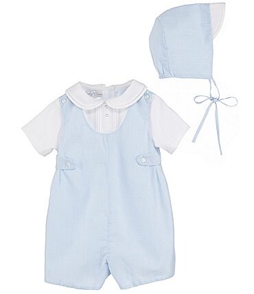 Image of Petit Ami Baby Boys Preemie-9 Months Seersucker Jon Jon Shortall & Hat Set