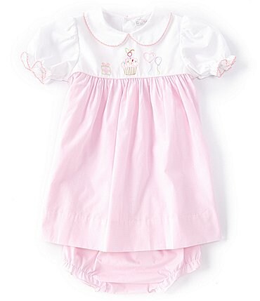 Image of Petit Ami Baby Girls 12-24 Months Puffed-Sleeve Birthday Embroidered A-Line Dress