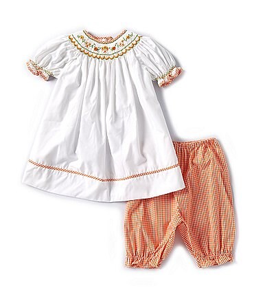 Image of Petit Ami Baby Girls 12-24 Months Short Sleeve Harvest-Themed Bishop-Smocked Shift Dress