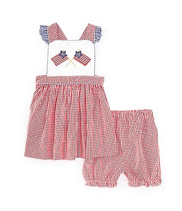 Image of Petit Ami Baby Girls 12-24 Months Sleeveless Solid/Checked Americana Flag Fit-And-Flare Dress