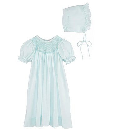 Image of Petit Ami Baby Girls Newborn-9 Months Smocked Gown & Bonnet Set