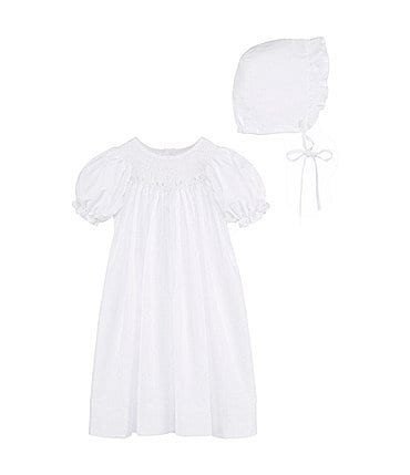 Image of Petit Ami Baby Girls Newborn-9 Months Smocked Gown & Bonnet Set