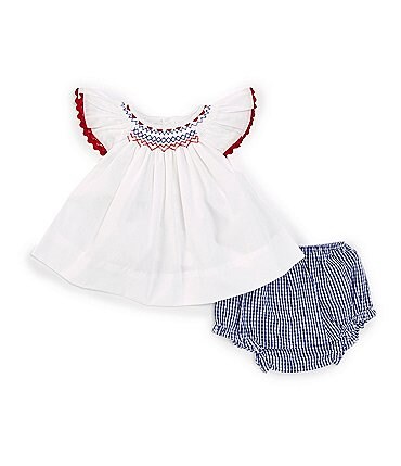Image of Petit Ami Baby Girls Newborn-6 Months Flutter-Sleeve Americana Smocked A-Line Dress