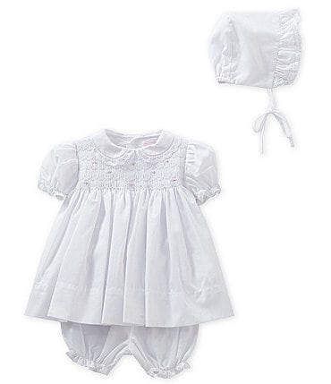 Image of Petit Ami Baby Girls Preemie-Newborn Smocked Dress & Bonnet