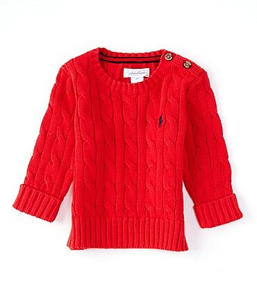 Image of Ralph Lauren Baby Boys 3-24 Months Long-Sleeve Cable-Knit Sweater