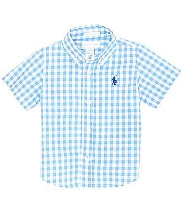 Image of Ralph Lauren Baby Boys 3-24 Months Short Sleeve Gingham Poplin Shirt