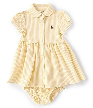 Image of Ralph Lauren Baby Girls 3-24 Months Short Puff Sleeve Striped Oxford Dress