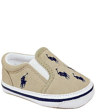Image of Polo Ralph Lauren Boys' Bal Harbour Embroidered Logo Detail Slip-On Sneaker Crib Shoes (Infant)