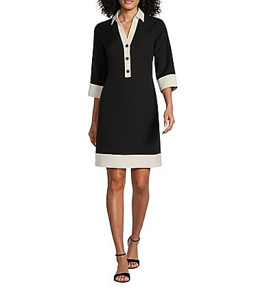 Image of Preston & York Ethel 3/4 Sleeve Stretch Twill Shift Dress