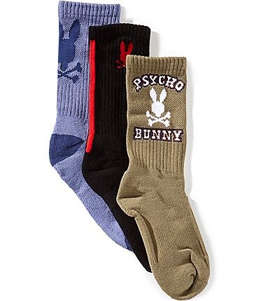 Image of Psycho Bunny Big Boys Patterned Crew Dress Socks Three-Pack