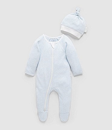 Image of Purebaby Baby Boys Newborn-12 Month Stripe Zip Footie & Knot Hat Set