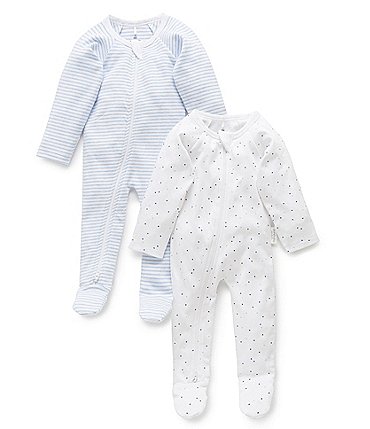 Image of Purebaby Baby Boys Newborn-12 Months Organic Cotton Zip Printed Footie Coverall 2-Pack