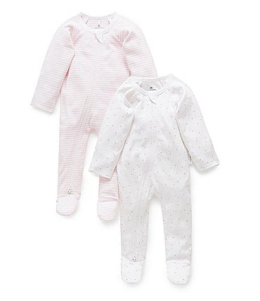 Image of Purebaby® Baby Girls Newborn-12 Months Organic Cotton Zip Printed Footie Coverall 2-Pack