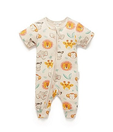 Image of Purebaby® Baby Girls Newborn-24 Months Short-Sleeve Printed Footie Coverall