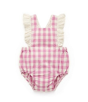 Image of PureBaby® Baby Girls Newborn-24 Months Sleeveless Gingham Organic Linen Blend Bodysuit