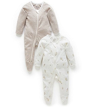 Image of Purebaby Baby Newborn-12 Months Organic Cotton Printed Footie Coverall 2-Pack