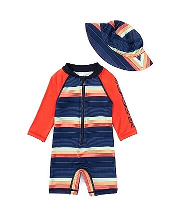 Image of Quiksilver Baby Boys Newborn-6 Months Raglan Sleeve Sublimation Striped One-Piece Rashguard Swimsuit