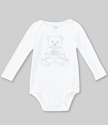 Image of Ralph Lauren Baby Boys 3-12 Months Long-Sleeve Embroidered Polo Bear Bodysuit