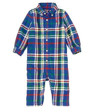 Image of Ralph Lauren Baby Boys 3-12 Months Long Sleeve Plaid Brushed Flannel Coveralls