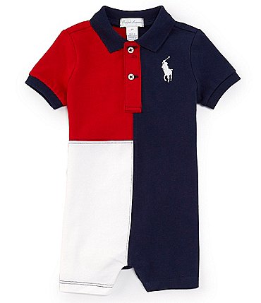 Image of Ralph Lauren Baby Boys 3-12 Months Short Sleeve Big Pony Color Block Jersey Polo Coverall