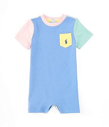 Image of Ralph Lauren Baby Boys 3-12 Months Short-Sleeve Color-Block Jersey Shortall