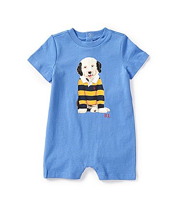 Image of Ralph Lauren Baby Boys 3-12 Months Short Sleeve Dog Graphic Jersey Shortall
