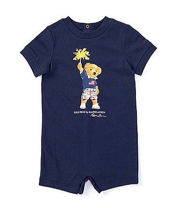 Image of Ralph Lauren Baby Boys 3-12 Months Short Sleeve Fireworks Polo Bear Jersey Shortall