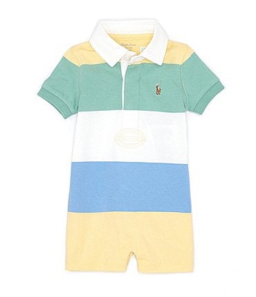 Image of Ralph Lauren Baby Boys 3-12 Months Short-Sleeve Striped Jersey Rugby Shortall