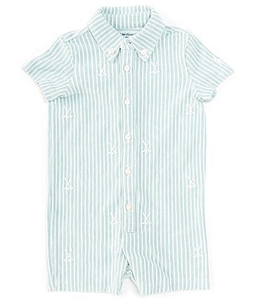 Image of Ralph Lauren Baby Boys 3-12 Months Short Sleeve Striped Knit/Oxford Shortall