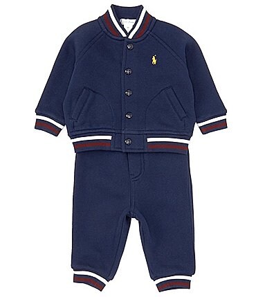Image of Ralph Lauren Baby Boys 3-24 Months Long Sleeve Fleece Baseball Jacket & Jogger Pants Set