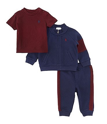 Image of Ralph Lauren Baby Boys 3-24 Months Long Sleeve Fleece Track Jacket & Jogger Pants & Jersey Tee Set